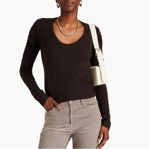 Frame Denim Ruched Long Sleeve Cashmere Scoop Neck Sweater